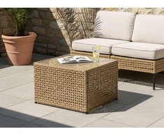 Beliani Sodo kavos staliukas OMEGANA 66 cm 66 cm technoratanas, smėlio spalvos