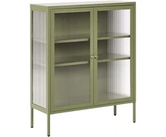 Beliani Spintelė su stiklinėmis durelėmis LERRYN metalinė 90 cm žalia
