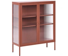 Beliani Spintelė su stiklinėmis durelėmis LERRYN metalinė 90 cm auksinės rudos spalvos