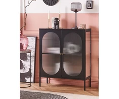 Beliani Spintelė su stiklinėmis durelėmis SARRE metalinė 90 cm juoda