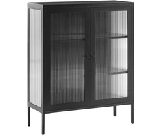 Beliani Spintelė su stiklinėmis durelėmis LERRYN Metal 90 cm juoda