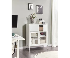 Beliani Spintelė su stiklinėmis durelėmis ESHOLT metalinė 80 cm, balta