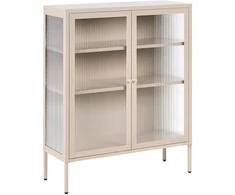 Beliani Spintelė su stiklinėmis durelėmis LERRYN Metal 90 cm smėlio spalvos