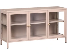 Beliani Spintelė su stiklinėmis durelėmis NEWPORT metalinė 115 cm smėlio spalvos