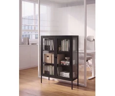 Beliani Spintelė su stiklinėmis durelėmis LERRYN Metal 90 cm juoda