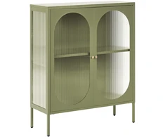 Beliani Spintelė su stiklinėmis durelėmis SARRE, metalinė, 90 cm, žalia