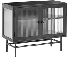 Beliani Spintelė su stiklinėmis durelėmis DEVON Metal 77 cm juoda