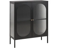 Beliani Spintelė su stiklinėmis durelėmis SARRE metalinė 90 cm juoda