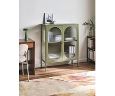 Beliani Spintelė su stiklinėmis durelėmis SARRE, metalinė, 90 cm, žalia