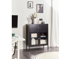Beliani Spintelė su stiklinėmis durelėmis ESHOLT metalinė 80 cm juoda