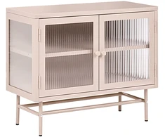 Beliani Spintelė su stiklinėmis durelėmis DEVON metalinė 77 cm, smėlio spalvos