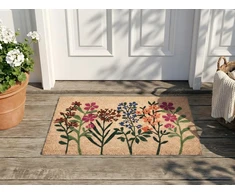 Beliani TEKKONA natūralios spalvos durų kilimėlis, 45 × 75 cm, gėlės, kokosinis pluoštas