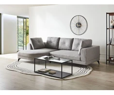 Beliani Trijų vietų kampinė sofa MARUM, sintetinis linas, pilka, dešininė