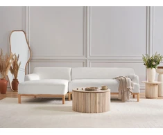 Beliani Trijų vietų kampinė sofa SOSJO, boucle audinys, balta, dešininė