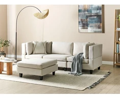 Beliani Trijų vietų modulinė sofa UNSTAD, šviesiai smėlio spalvos su otomane