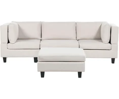 Beliani Trijų vietų modulinė sofa UNSTAD, šviesiai smėlio spalvos su otomane