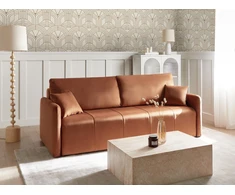 Beliani Trivietė išskleidžiama sofa EGGE, veliūras, auksinės rudos spalvos
