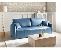 Beliani Trivietė išskleidžiama sofa EGGE, veliūras, mėlyna