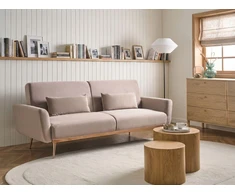 Beliani Trivietė išskleidžiama sofa EINA, veliūrinė, smėlio ir pilkšvai smėlio spalvos