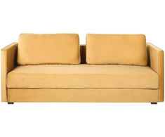 Beliani Trivietė išskleidžiama sofa EKSJO, veliūrinė, garstyčių spalvos, su patalynės dėže