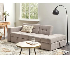 Beliani Trivietė išskleidžiama sofa FALSTER, šviesiai ruda, su daiktadėže