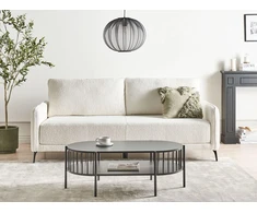 Beliani Trivietė išskleidžiama sofa HEMING, boucle audinys, dramblio kaulo balta