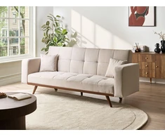 Beliani Trivietė išskleidžiama sofa HJULBY šviesiai smėlio spalvos