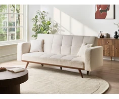Beliani Trivietė išskleidžiama sofa HJULBY Boucle, kreminės spalvos