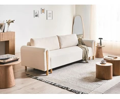 Beliani Trivietė išskleidžiama sofa KVAM Boucle, kreminės spalvos su patalynės dėže