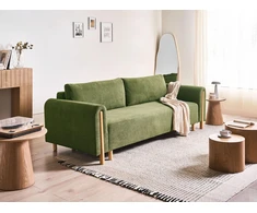 Beliani Trivietė išskleidžiama sofa KVAM, žalia su patalynės dėže