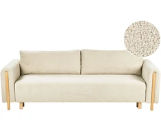Beliani Trivietė išskleidžiama sofa KVAM Boucle, kreminės spalvos su patalynės dėže