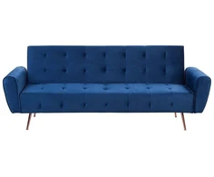 Beliani Trivietė išskleidžiama sofa SELNES, veliūrinė, tamsiai mėlyna