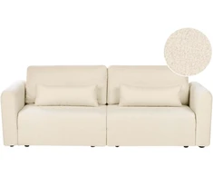 Beliani Trivietė išskleidžiama sofa VAXHOLM Boucle, kreminės spalvos su patalynės dėže