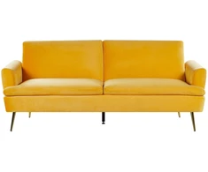 Beliani Trivietė išskleidžiama sofa VETTRE, veliūras, geltona