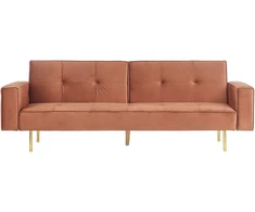 Beliani Trivietė išskleidžiama sofa VISNES veliūrinė aukso ruda