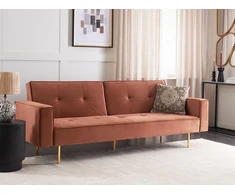 Beliani Trivietė išskleidžiama sofa VISNES veliūrinė aukso ruda