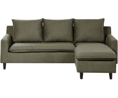 Beliani Trivietė kampinė sofa ELVENES, veliūrinė, tamsiai žalia, kairinė