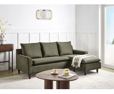 Beliani Trivietė kampinė sofa ELVENES, veliūrinė, tamsiai žalia, kairinė