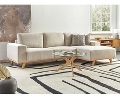 Beliani Trivietė kampinė sofa NORA smėlio spalvos kairinė