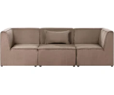 Beliani Trivietė modulinė sofa LEMVIG, smėlio spalvos velvetas