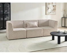 Beliani Trivietė modulinė sofa LEMVIG smėlio spalvos velvetas