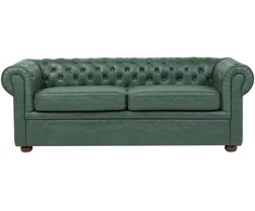 Beliani Trivietė sofa CHESTERFIELD iš ekologiškos odos, žalia