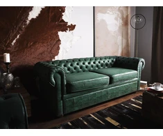 Beliani Trivietė sofa CHESTERFIELD iš ekologiškos odos, žalia