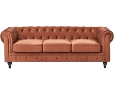 Beliani Trivietė sofa CHESTERFIELD veliūrinė, auksinės rudos spalvos