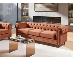 Beliani Trivietė sofa CHESTERFIELD veliūrinė, auksinės rudos spalvos