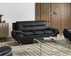 Beliani Trivietė sofa LEIRA, juoda, iš eko odos