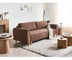 Beliani Trivietė sofa-lova KVAM Boucle ruda su daiktadėže