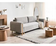 Beliani Trivietė sofa-lova KVAM, pilka, su patalynės dėže
