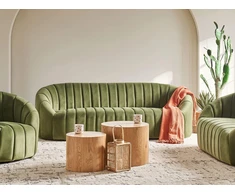 Beliani Trivietė sofa MALUNG, veliūras, tamsiai žalia