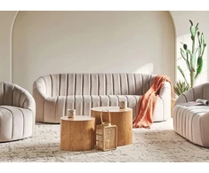Beliani Trivietė sofa MALUNG, veliūrinė, smėlio spalvos